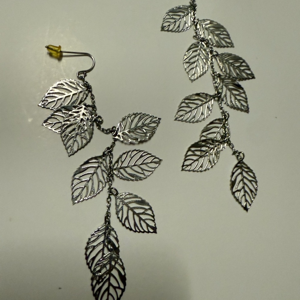 New York & Company Silver Leaf Earrings